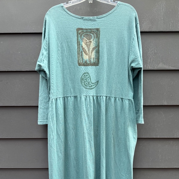 Blue Fish Teal Vintage Dress with Artistic Print, XL - Picture 2 of 7